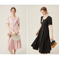 范思蓝恩巴黎假日 法式气质连衣裙女夏季赫本风显瘦裙子24FS12059 黑色 XL