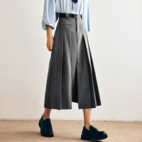 Olrain欧芮儿法式百褶裙半身裙2024小个子高腰A字西装长裙 灰色 M