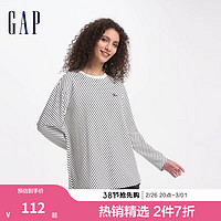 Gap 女装2024秋季刺绣logo条纹针织长袖T恤时髦休闲上衣637889 白色条纹 165/84A(M) 亚洲尺码