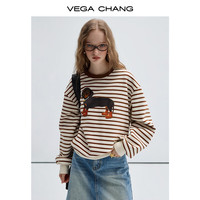 VEGA CHANG卫衣女2025年春秋季美式复古撞色条纹印花针织上衣 条纹 S