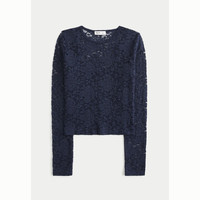 HOLLISTER24春秋款美式修身蕾丝打底衫长袖T恤小衫女装KI339-3765 海军蓝 XXS (160/80A)