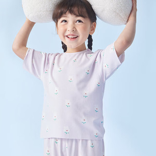 巴厘小猪（BALIPIG）儿童睡衣夏季短袖长裤空调服薄款夏套装小男生宝宝分 郁金香紫 90 cm