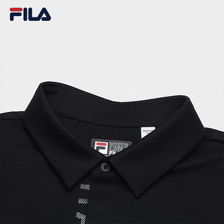 FILA 斐乐男子针织长袖POLO衫2025春季商务简约休闲上衣 正黑色-BK L 175/96A/L