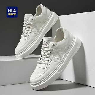 海澜之家（HLA）休闲鞋男鞋轻便厚底增高老爹鞋透气时尚板鞋百搭小白鞋子潮鞋 米色 0320 43