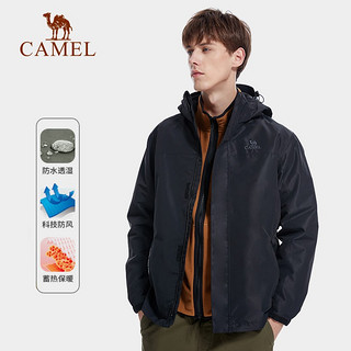 骆驼（CAMEL）冲锋衣男女款外套三合一可拆卸防风防水户外服装 A1W218150，黑色，男 XXL