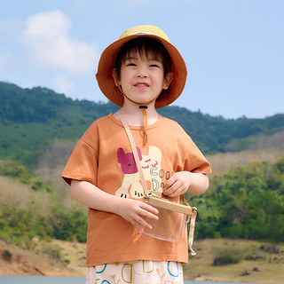 棉花堂【100棉+抗菌】棉花堂男童纯棉长袖t恤春装儿童体恤女童打底衫 桔色 130