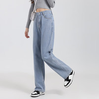 真维斯高腰牛仔裤女装秋冬长裤复古蓝色直筒裤厚款休闲裤子LY B款雾霾蓝8520（长裤） 29