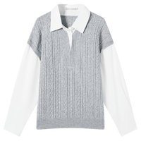 春秋装软糯细腻绞花针织拼接舒适莱赛尔女式假两件长袖衬衫