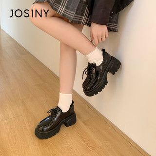 卓诗尼厚底乐福鞋女鞋百搭2025夏季黑色jk单鞋系带英伦小皮鞋
