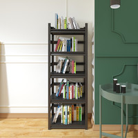 豫正豫正家用铁艺书架落地多层置物架现代简约宝宝图书客厅收纳架 黑色五层60*35*160cm 带围栏