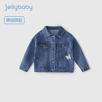 jellybaby 杰里贝比 秋装女童外套立体刺绣蝴蝶2024中大童牛仔外套柔软童装衣服 牛仔蓝 130CM