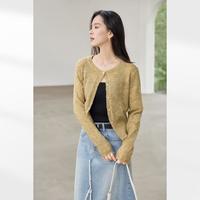 春秋装含羊毛混色花式纱线轻盈毛衣开衫女式长袖针织衫外套