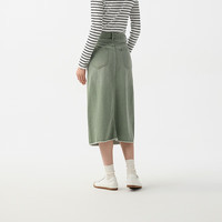 森马 Semir半身裙女高腰开叉春夏牛仔直筒短裙子103124120002 绿色调00444 XL