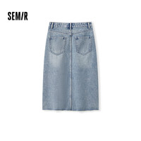 森马 Semir半身裙女高腰开叉春夏牛仔直筒短裙子103124120002