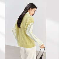 对白假两件针织拼接长袖衬衫女2025春设计感简约通勤休闲上衣 浅柚黄 S