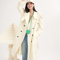 诗凡黎双排扣中长风衣飒爽利落韩系流行外套