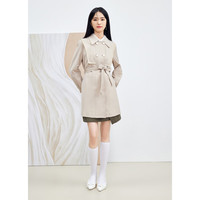 秋水伊人卡其风衣春季女装A型海军领双排扣系带通勤气质风衣外套 卡其 XL