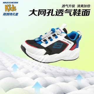 Skechers斯凯奇儿童鞋男童运动鞋磁吸扣大童拼接撞色潮鞋休闲鞋405224L 透气款/黑色/多彩色/BKMT. 37