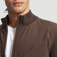 诺帝卡（NAUTICA）24春夏拼接设计经典简约全开襟针织毛衣男SO4302 橡皮棕20M 2XL