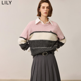 丽丽LILY冬新款女装含绵羊毛休闲套头圆领针织衫毛衣秋装 120浅粉