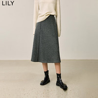 丽丽LILY冬女装格雷系简约大气百搭高腰A字针织伞裙半身裙女 509深灰 S