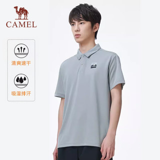 骆驼（CAMEL）户外速干衣短袖polo衫春夏透气吸湿快干运动T恤A14BZ01002 苍青蓝,男 XL