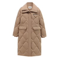 坦博尔菱形格羽绒服女中长款显瘦韩版过膝冬装外套 TD336836