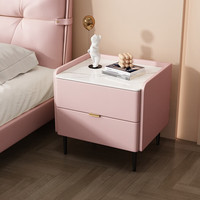 紫云山 网红奶油风全实木岩板轻奢床头柜皮质极简约现代卧室床边柜收纳储 樱花粉+全实木+圆角岩板 整装 宽35x长40x高50cm