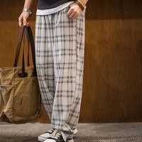 马登 MADEN工装 美式复古束脚格子裤男春季色织格纹直筒抽绳休闲长裤子