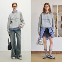 范思蓝恩灰色无帽圆领卫衣女春装2025韩系慵懒风宽松上衣1112 灰色 S