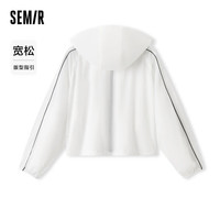 森马（Semir）外套女短款质感连帽撞色2024夏季宽松防晒夹克小个子109324108008 白色调00411