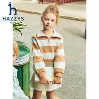 哈吉斯 品牌童装女童卫衣秋季弹力柔软撞色翻领简约卫衣 松叶绿 145