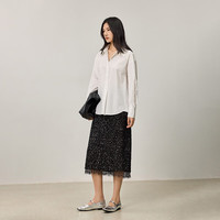 丽丽LILY秋女装优雅重工亮片拼接立体蕾丝氛围感直筒半身裙女 510黑 M