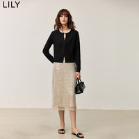 丽丽LILY秋女装优雅重工亮片拼接立体蕾丝氛围感直筒半身裙女 120浅粉 M