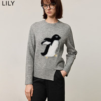 丽丽LILY冬新款女装格雷系减龄毛绒企鹅宽松套头圆领百搭针织衫女 501