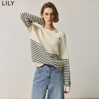 丽丽LILY秋新款女装斜襟条纹百搭oversize针织衫女款毛衣 604