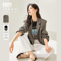 春秋装宽松简约通勤后背开叉纽扣设计上衣女式西装外套