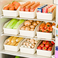 稻草熊冰箱储物盒带轮蔬菜鸡蛋厨房冷冻食品置物箱整理橱柜抽拉式收纳盒 奶油白-3个