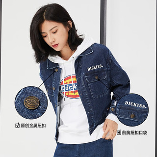 dickies外套字母印花新复古回潮牛仔夹克 女式短款时尚休闲薄外套 10142 靛青蓝(梭织) S