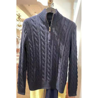 FOURDATRY拉夫小马标半拉链麻花毛衣半高领女羊毛衫套头宽松慵懒风针织上衣 米白色(羊毛版本) L