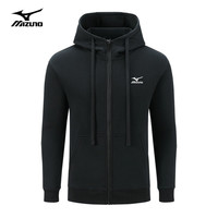 美津浓 Mizuno户外卫衣男休闲舒适干爽耐磨连帽夹克开衫情侣外套 黑色 XL