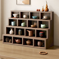 可芝 实木格子茶杯架茶道紫砂壶摆放架壁挂式多宝阁茶台桌面博古架小型 二十五格大号71x23x65CM