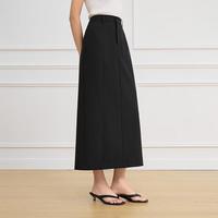 范思蓝恩黑色直筒长款半身裙女2025春装后开叉气质长裙1267 黑色 XL