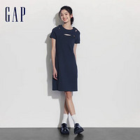 Gap 女装夏季镂空小熊刺绣针织短袖连衣裙时尚长裙 465047 海军蓝 XS