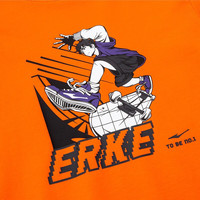 鸿星尔克（ERKE）童装秋季男童圆领长袖t恤中大童针织衫休闲秋装上衣 亮橘红 170