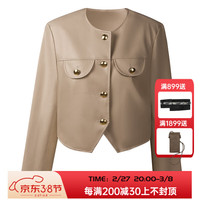 THE SEA LIFE 欧海一生 PU皮外套2024春夏短款时尚 XB15150 茶色 S