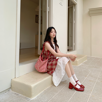 卓诗尼粗跟玛丽珍女鞋2025春秋通勤百搭圆头单鞋复古时装鞋子 黑色【撞色方扣】跟高6cm 39