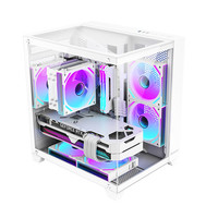 航嘉（Huntkey）V320初恋 全景版海景房机箱 台式电脑机箱（双面钢化玻璃/左右分区/240水冷/7风扇位/M-ATX主板 ） VS910流星雨天窗版-白色