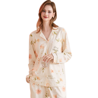 芬腾睡衣女春秋纯棉5A抑菌带胸垫开衫家居服套装