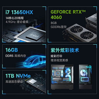 宏碁（acer）暗影骑士·焕黑神话13代酷睿i7 13650HX /16G/1T/RTX4060畅玩悟空游戏设计电脑台式主机